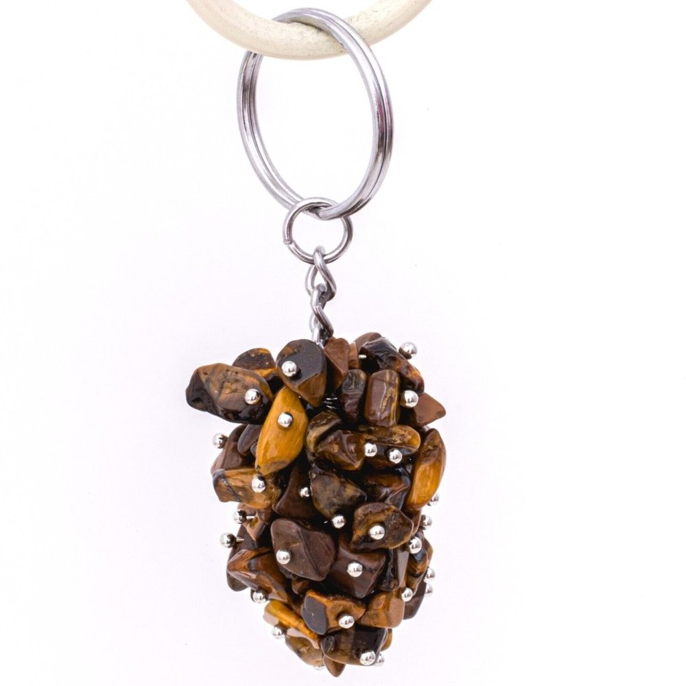 Polished Tigers Eye Gemstone Chip Cluster Keychain Crystals Metaphysical Shop